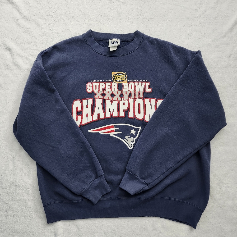 VINTAGE Y2K  Lee Blue Crewneck Sweatshirt Super Bowl Unisex Large‎ Streetwear